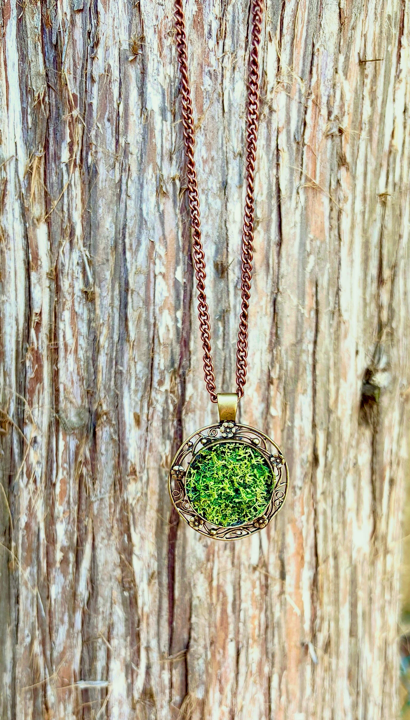 Grounding Earthy Natural Moss & Black Tourmaline Energy Amulet Pendant - Prosperity & Grounding Necklace