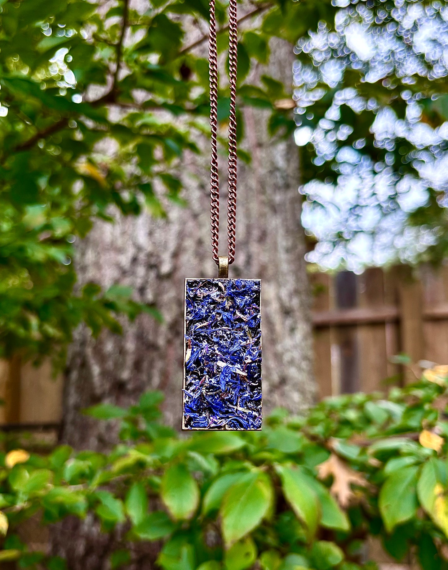 Celestial Calming Necklace • Dried Blue Cornflowers & Black Tourmaline - The Channel Shop