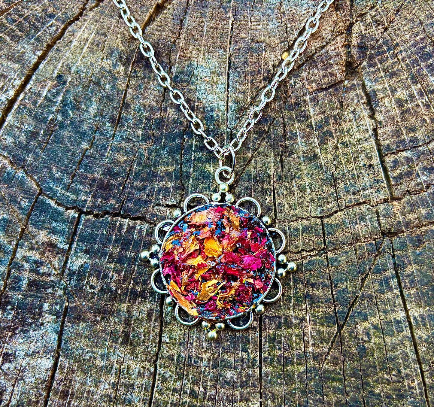 Enchanted Love & Protection Talisman • Rose Petals & Black Tourmaline Necklace • The Channel Shop