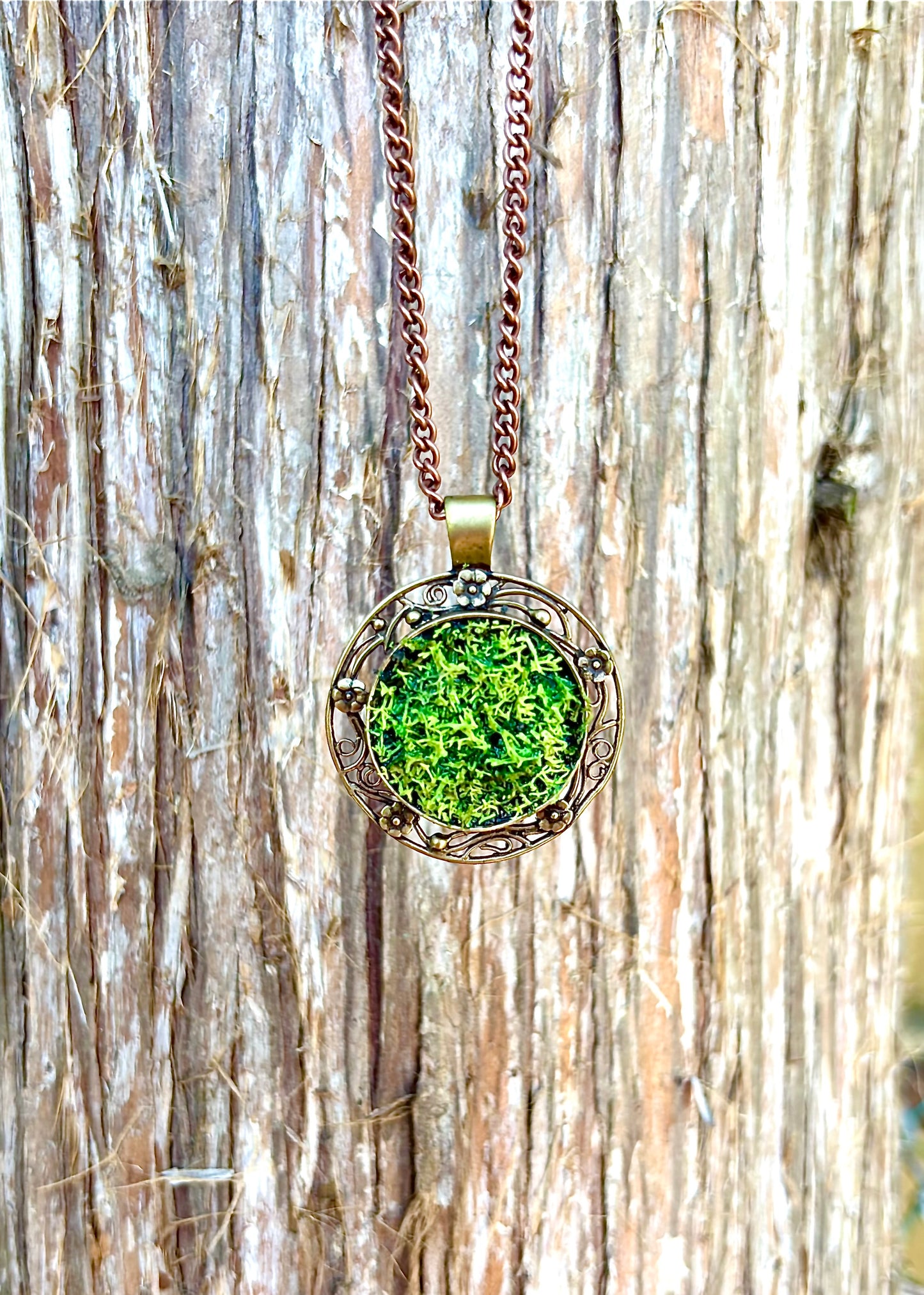 Grounding Earthy Natural Moss & Black Tourmaline Energy Amulet Pendant - Prosperity & Grounding Necklace