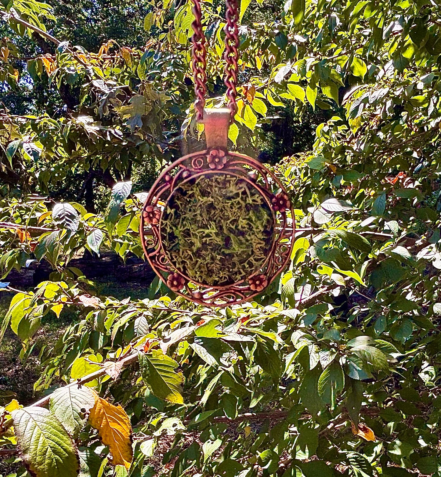 Grounding Earthy Natural Moss & Black Tourmaline Energy Amulet Pendant - Prosperity & Grounding Necklace