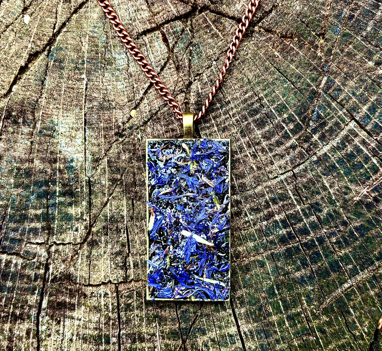 Celestial Calming Necklace • Dried Blue Cornflowers & Black Tourmaline - The Channel Shop