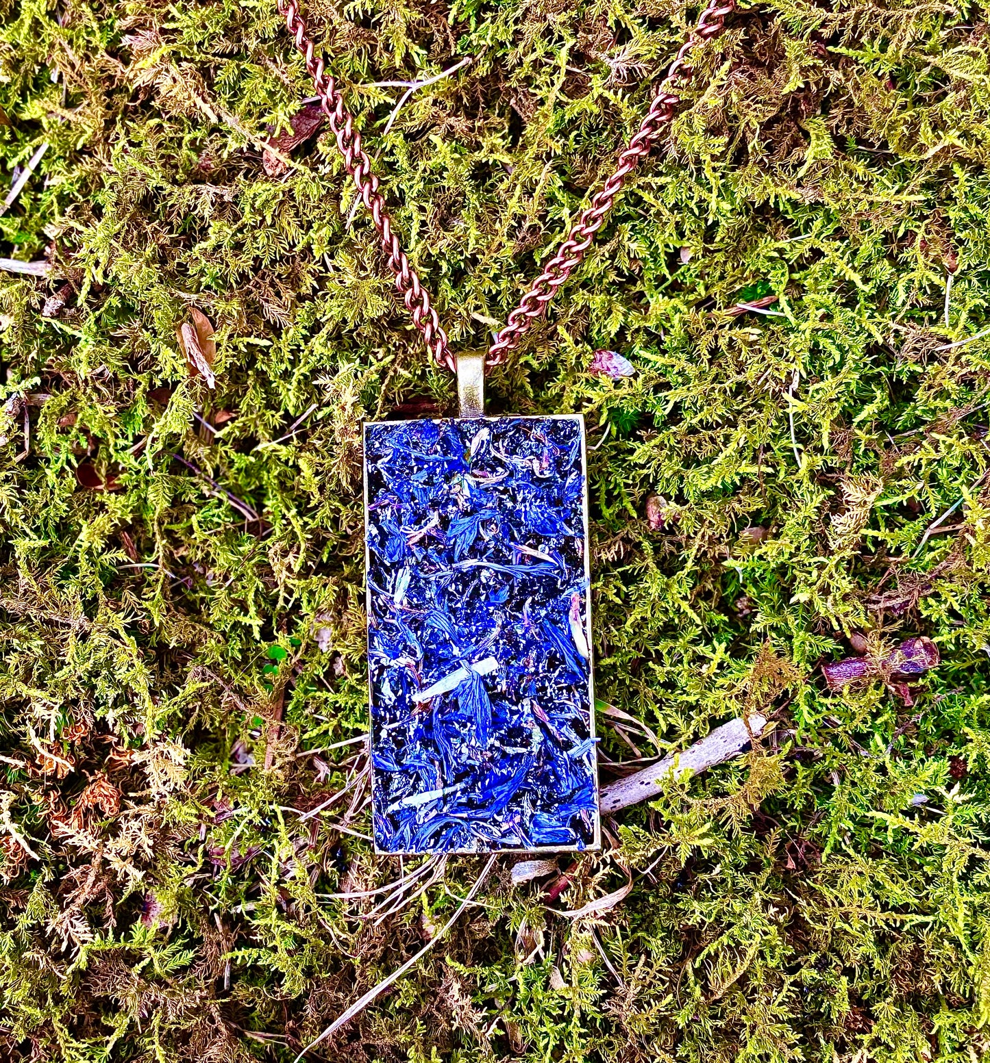 Celestial Calming Necklace • Dried Blue Cornflowers & Black Tourmaline - The Channel Shop
