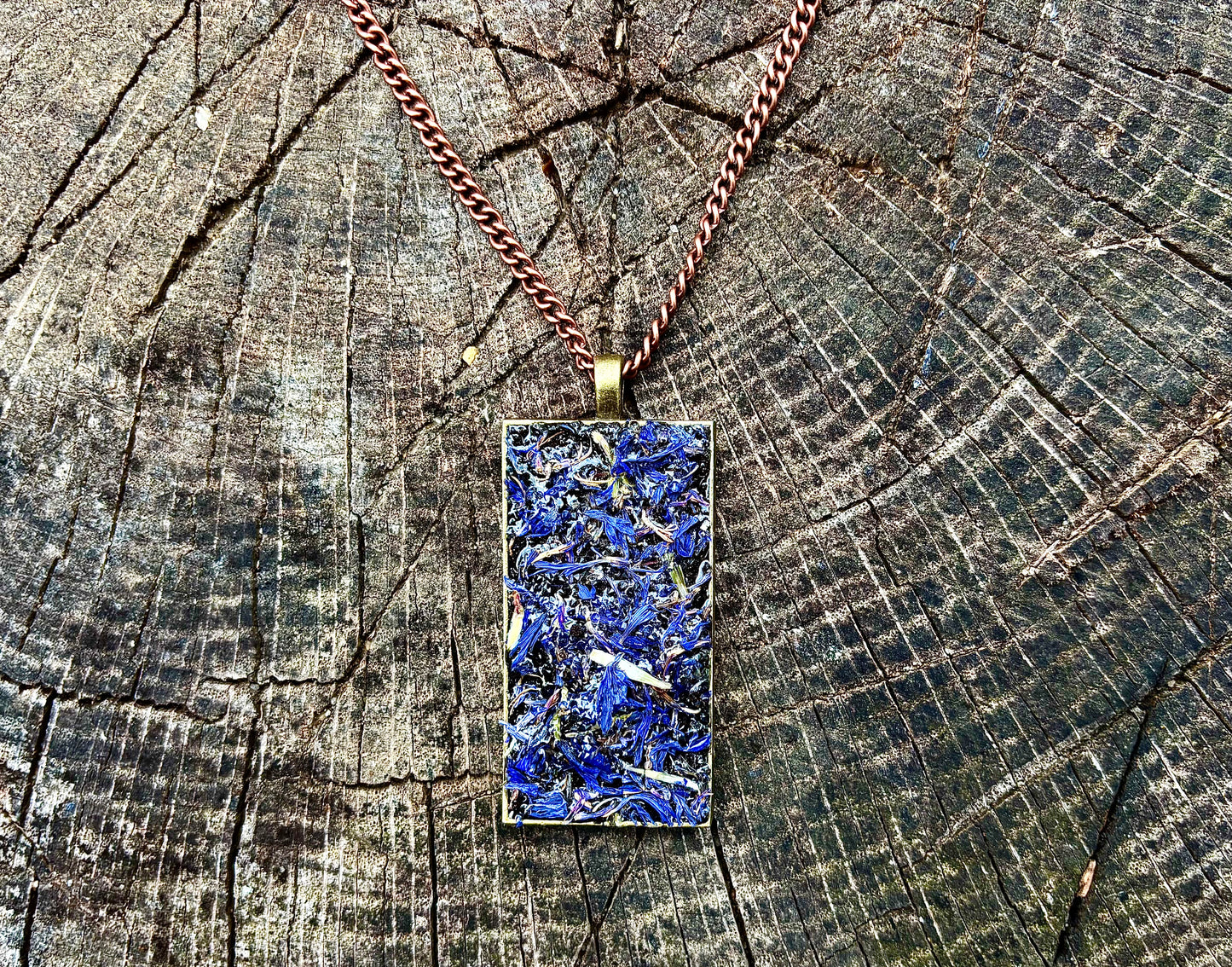 Celestial Calming Necklace • Dried Blue Cornflowers & Black Tourmaline - The Channel Shop