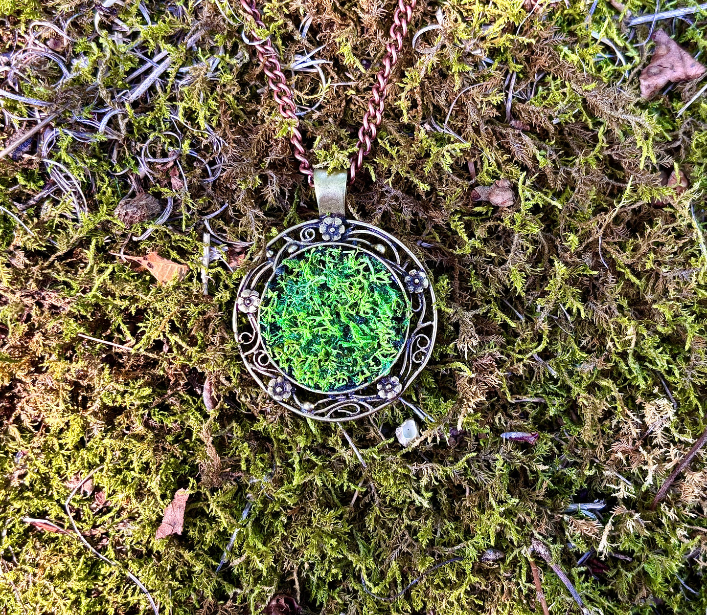 Grounding Earthy Natural Moss & Black Tourmaline Energy Amulet Pendant - Prosperity & Grounding Necklace