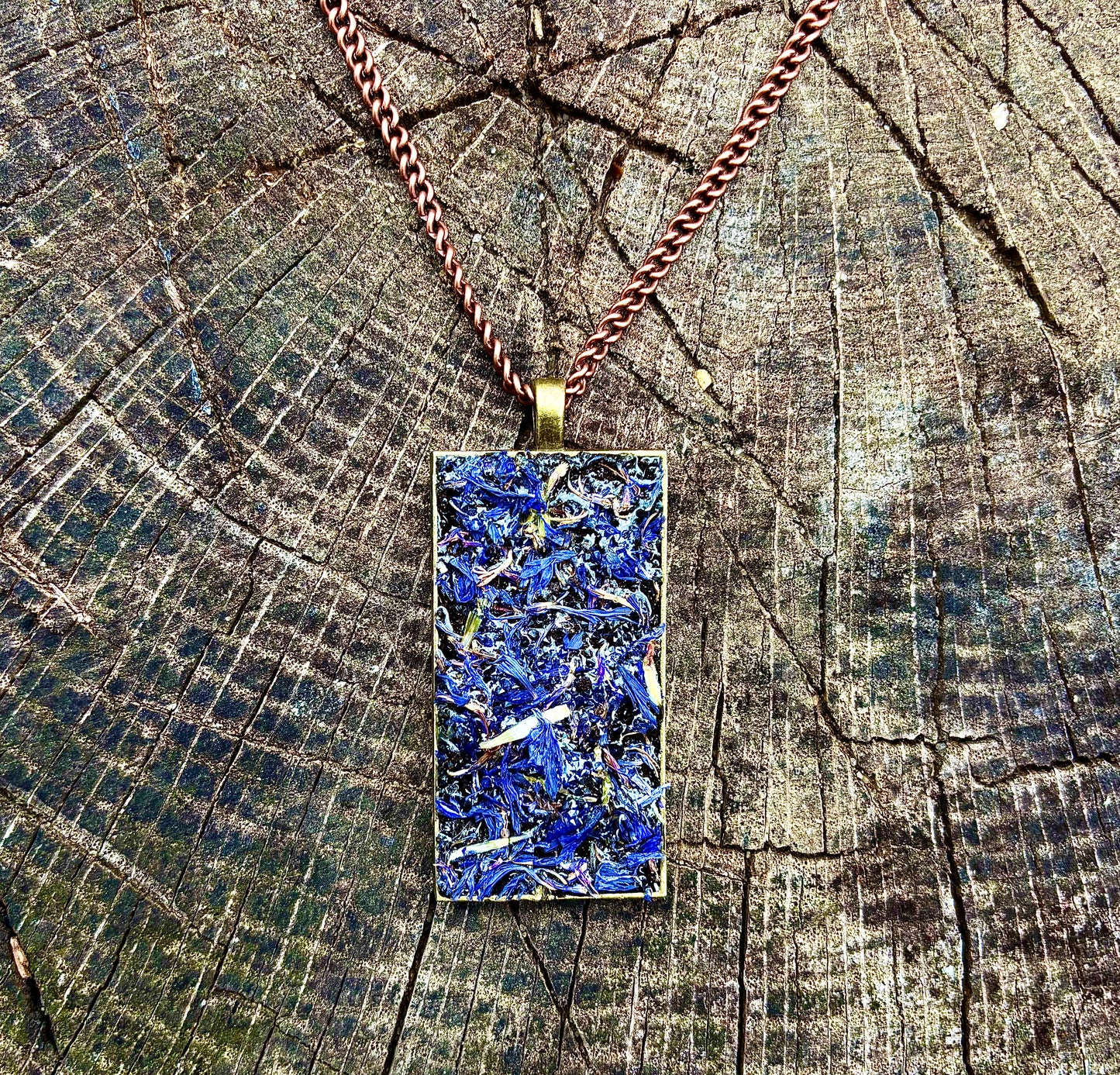 Celestial Calming Necklace • Dried Blue Cornflowers & Black Tourmaline - The Channel Shop