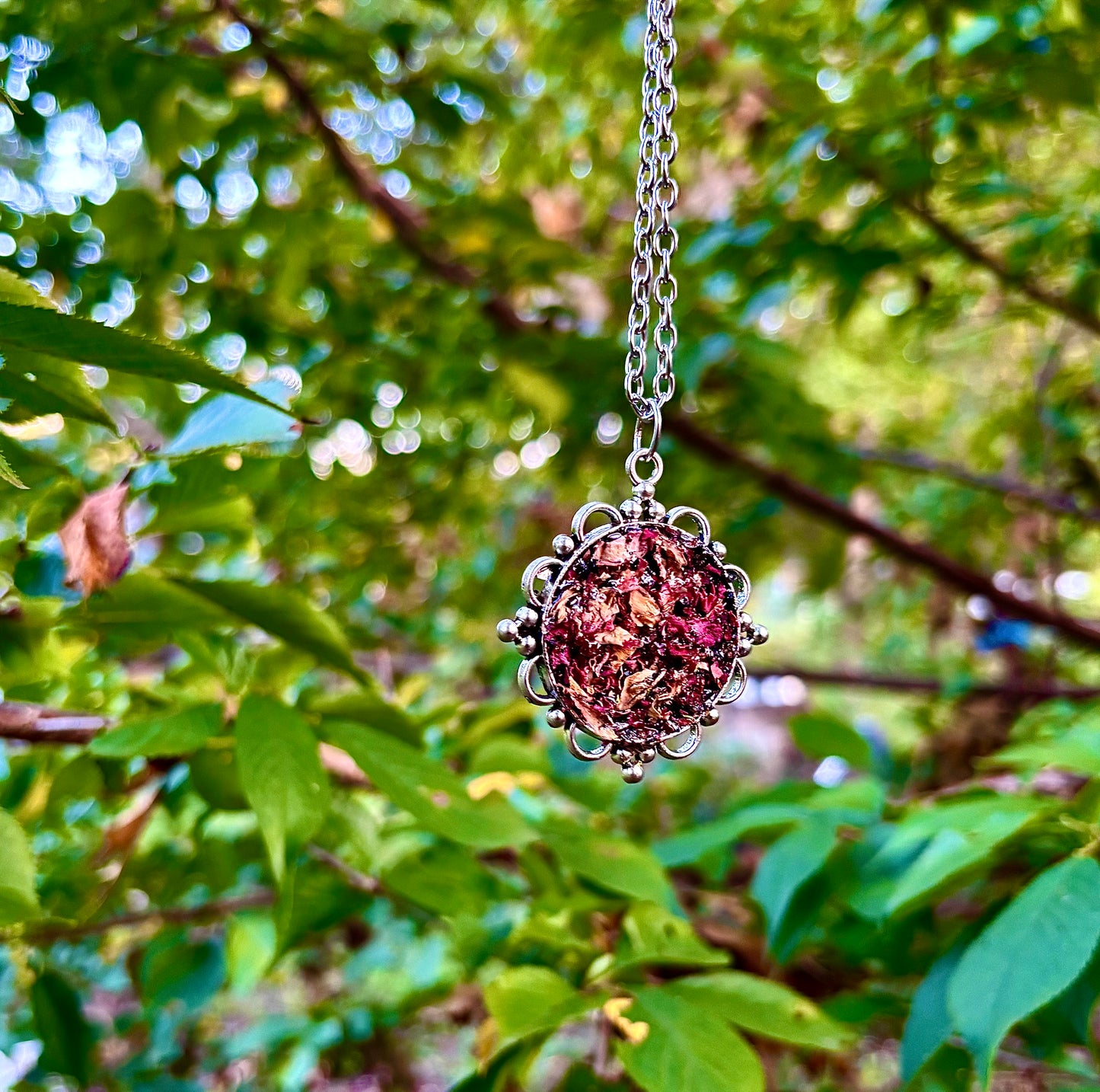 Enchanted Love & Protection Talisman • Rose Petals & Black Tourmaline Necklace • The Channel Shop