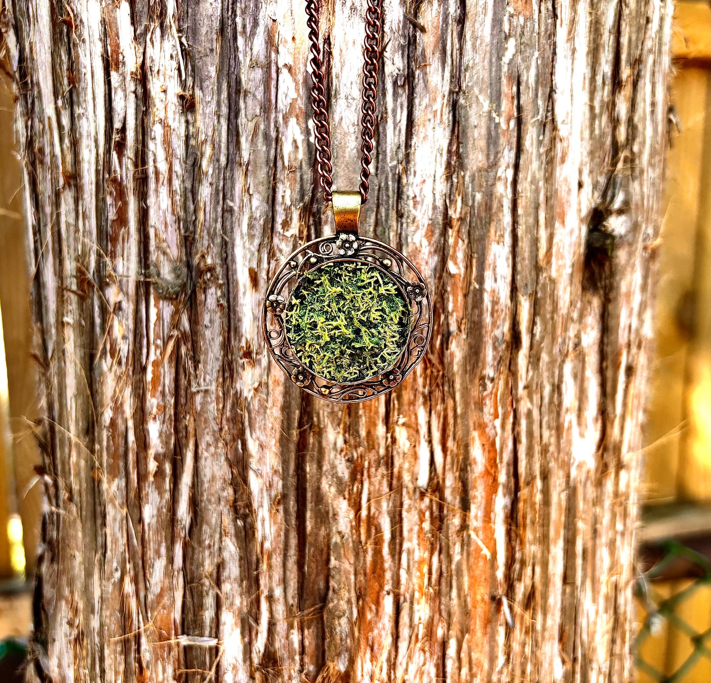 Grounding Earthy Natural Moss & Black Tourmaline Energy Amulet Pendant - Prosperity & Grounding Necklace
