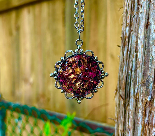 Enchanted Love & Protection Talisman • Rose Petals & Black Tourmaline Necklace • The Channel Shop