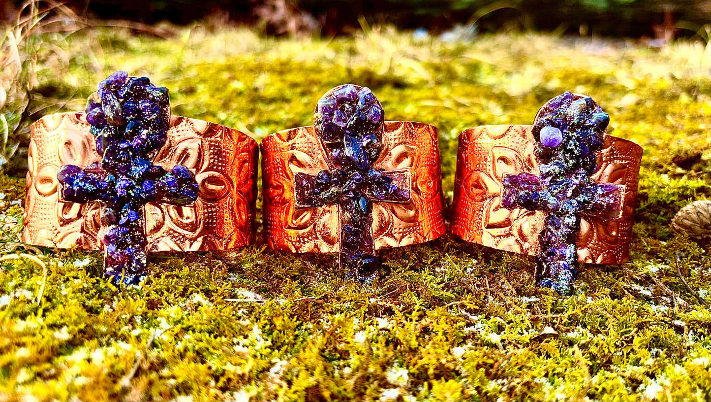 Natural Healing Amethyst Ankh Copper Cuff for Calmness, Protection & Spiritual Insight