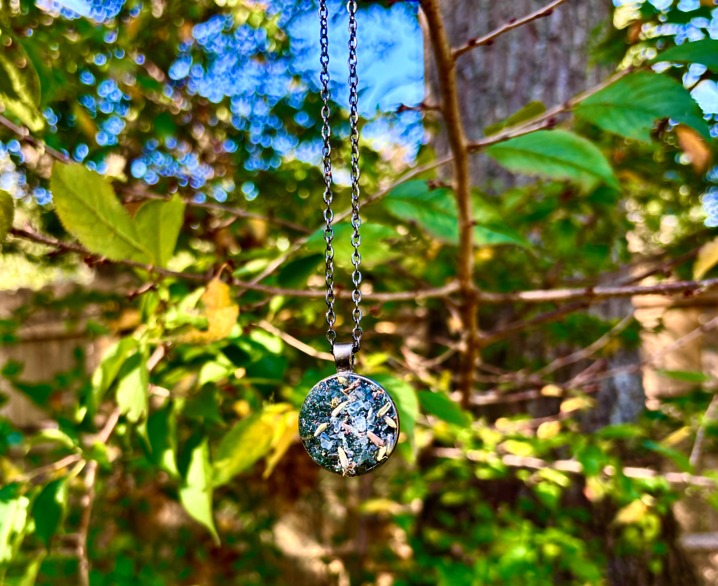 Sacred Serenity Necklace ~ Intuition, Calm & Protection • Blue Tanzanite, Lavender & Moss Agate Talisman