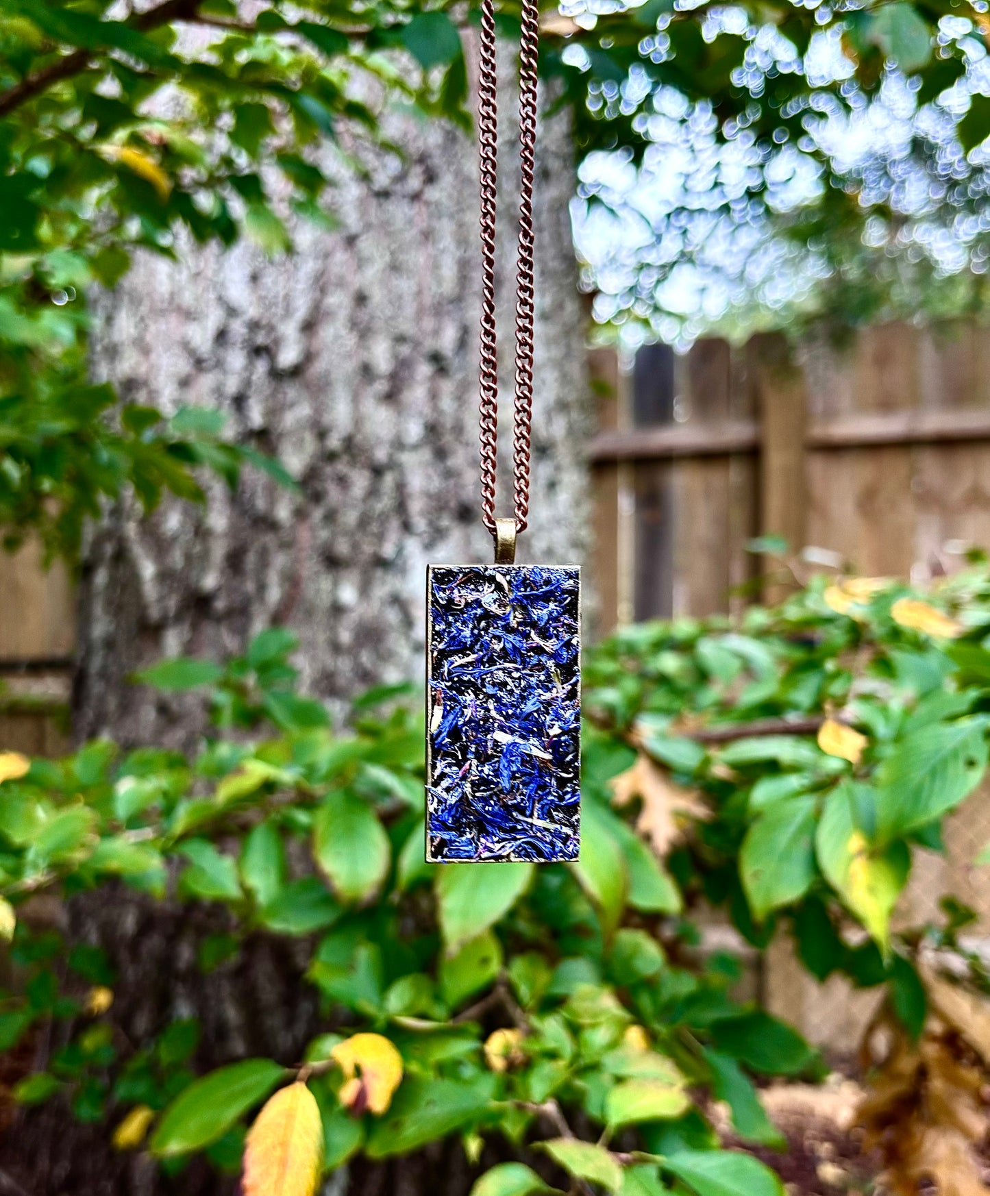 Celestial Calming Necklace • Dried Blue Cornflowers & Black Tourmaline - The Channel Shop