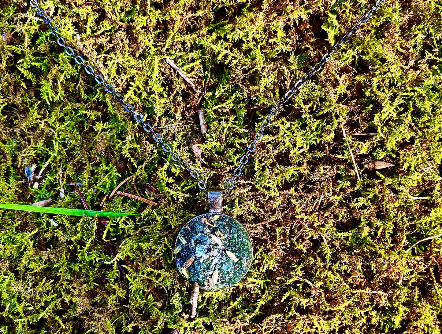 Sacred Serenity Necklace ~ Intuition, Calm & Protection • Blue Tanzanite, Lavender & Moss Agate Talisman