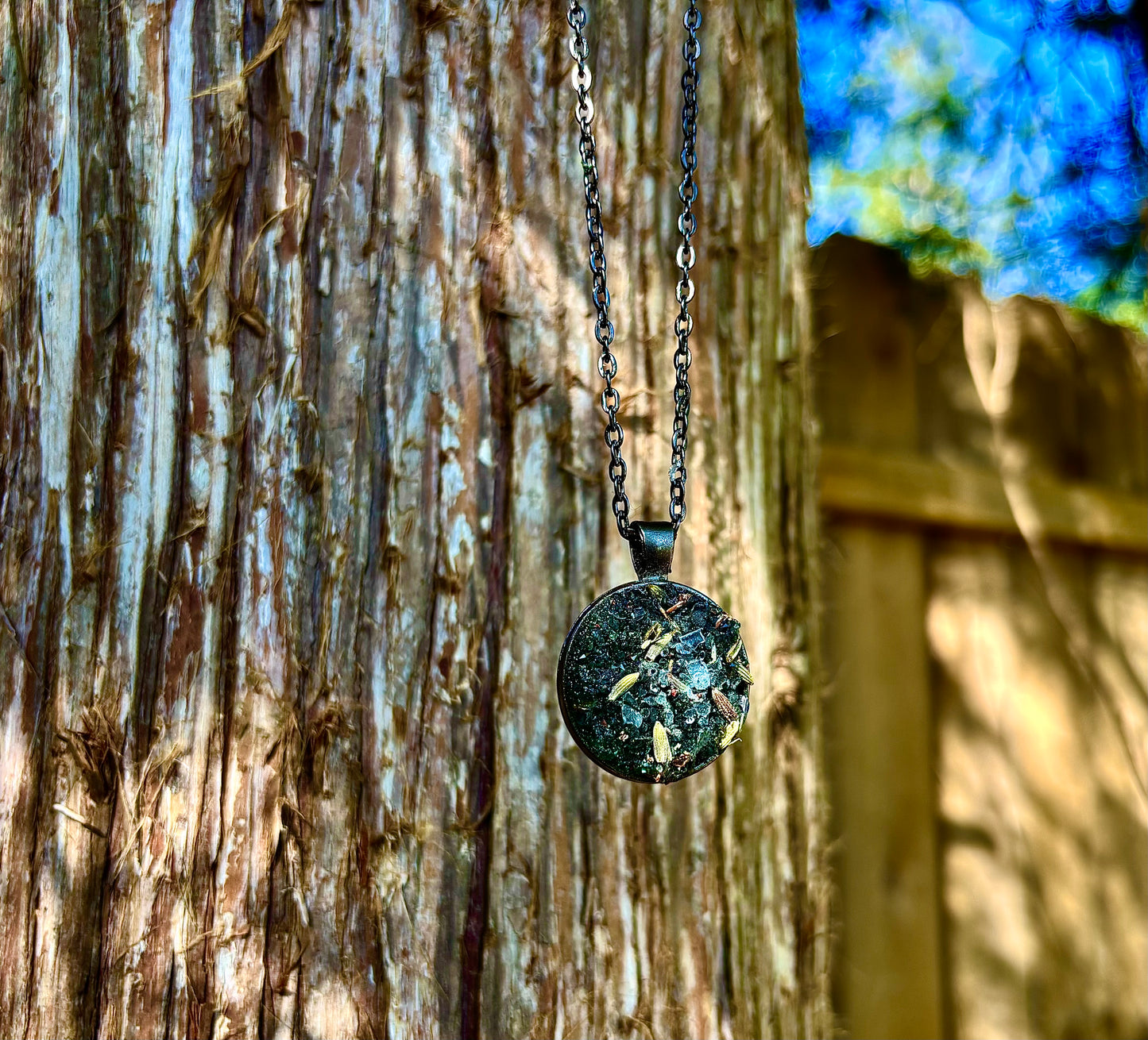 Sacred Serenity Necklace ~ Intuition, Calm & Protection • Blue Tanzanite, Lavender & Moss Agate Talisman