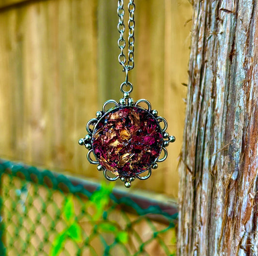 Enchanted Love & Protection Talisman • Rose Petals & Black Tourmaline Necklace • The Channel Shop