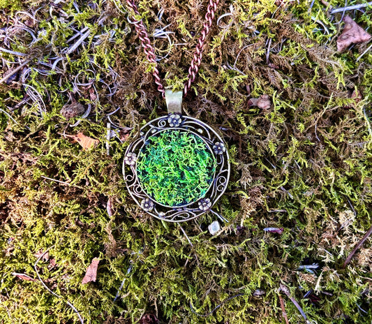 Grounding Earthy Natural Moss & Black Tourmaline Energy Amulet Pendant - Prosperity & Grounding Necklace