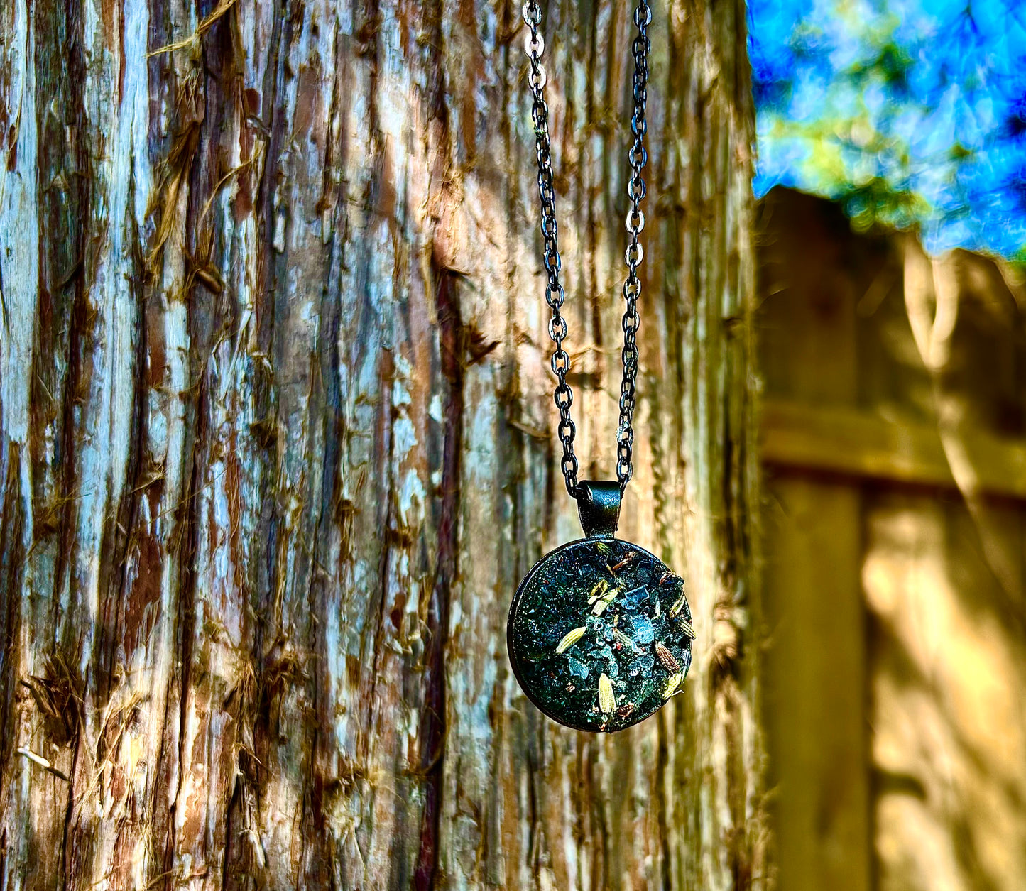 Sacred Serenity Necklace ~ Intuition, Calm & Protection • Blue Tanzanite, Lavender & Moss Agate Talisman