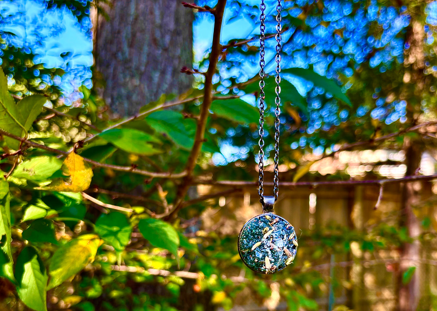 Sacred Serenity Necklace ~ Intuition, Calm & Protection • Blue Tanzanite, Lavender & Moss Agate Talisman