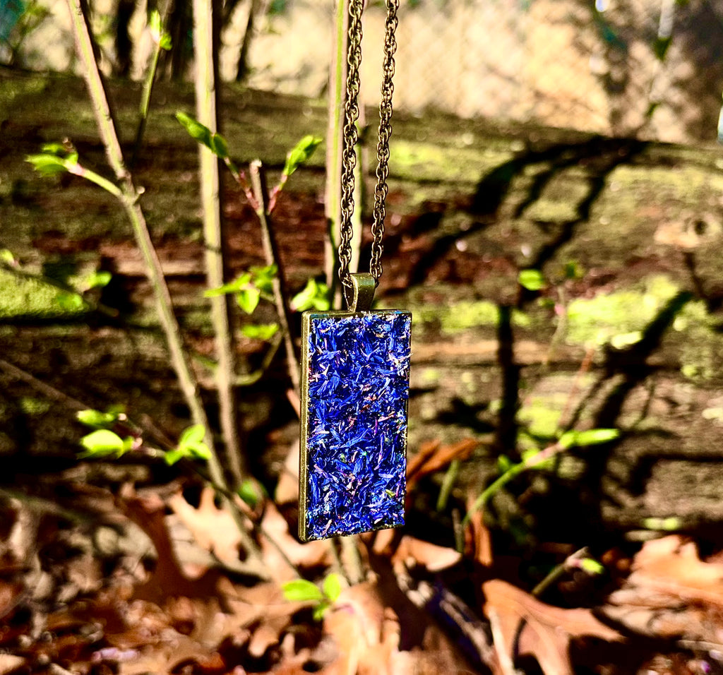 Herb Necklace For Psychic Insight & Protection, Natural Dried Blue Cornflowers & Black Tourmaline, & Black Salt Talisman