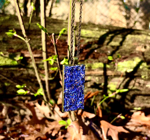 Herb Necklace For Psychic Insight & Protection, Natural Dried Blue Cornflowers & Black Tourmaline, & Black Salt Talisman