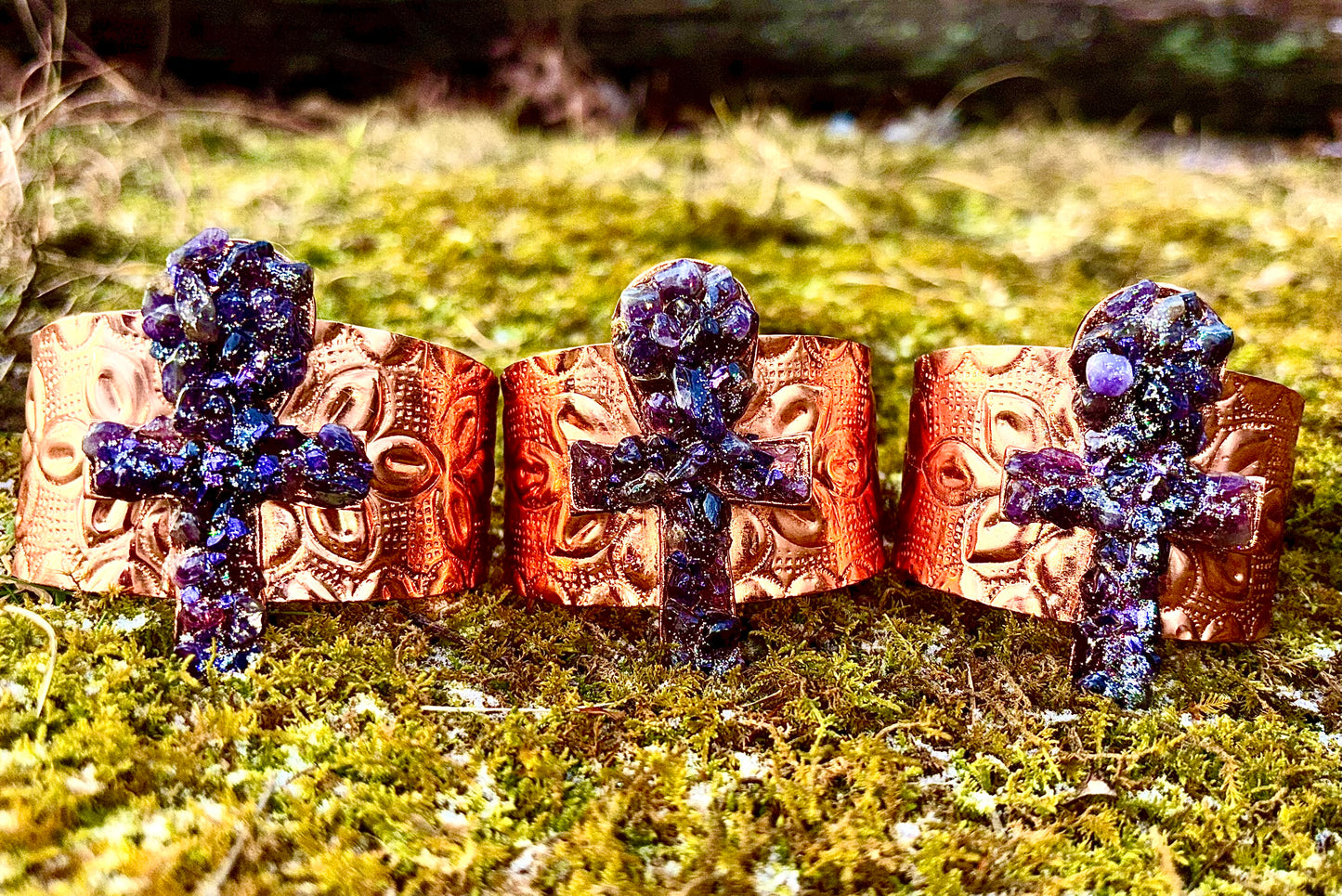 Natural Healing Amethyst Ankh Copper Cuff for Calmness, Protection & Spiritual Insight